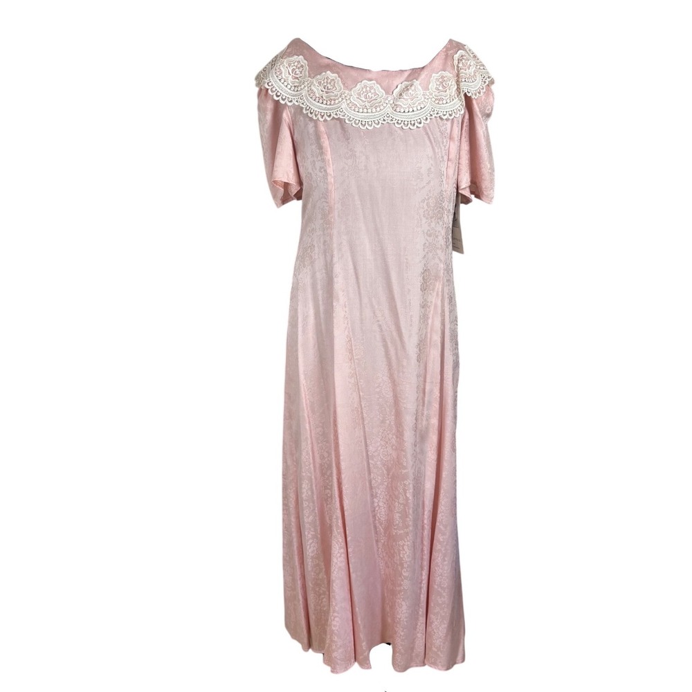 Vintage Scott McClintock Pink Jacquard Dress 14 NWT Lace Collar Prairie Coquette